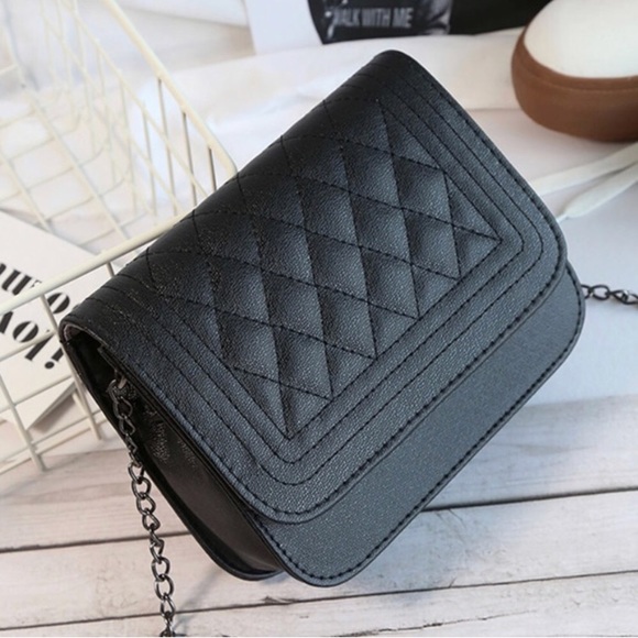 Handbags - Black Quilted Crossbody with Gunmetal Chain
